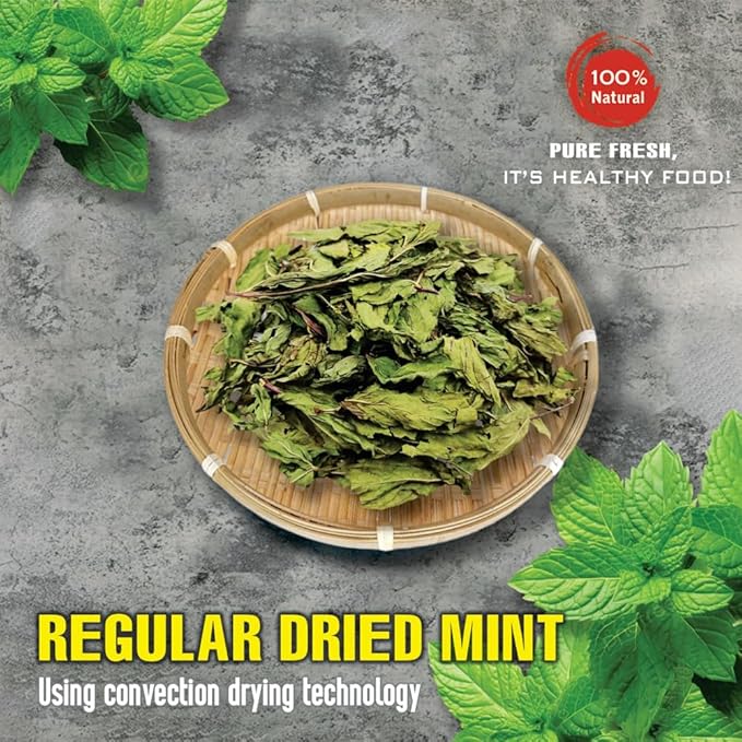 REGULAR DRIED MINT 5.29 Oz (150g) VIETFARMFOOD: Natural pure, convection dried seasoning made from real vegetables - perfect for adding flavor to any meal, from cooking, baking, salads, soups, sauces