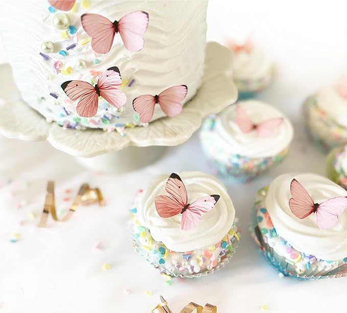 Sugar Robot Edible Butterflies for Cake Decorating - Small Pastel Pink Butterfly Cake Toppers and Cupcake Toppers - Decoration Made in the USA - Premium Crafted (Pink)