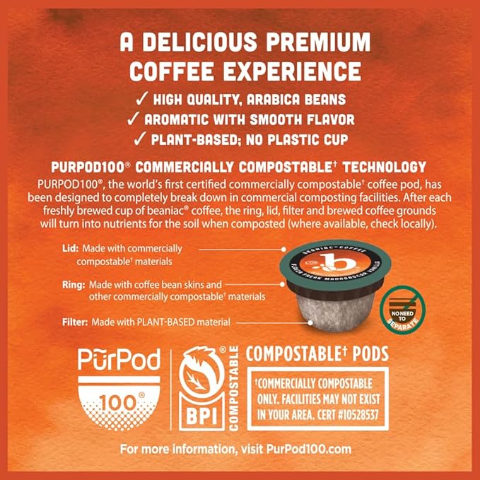 beaniac Flavor Freak Madagascar Vanilla, Flavored Light Roast, Single Serve Compostable K Cup Coffee Pods, Arabica Coffee with Natural Flavors, Keurig Brewer Compatible, 30 Count