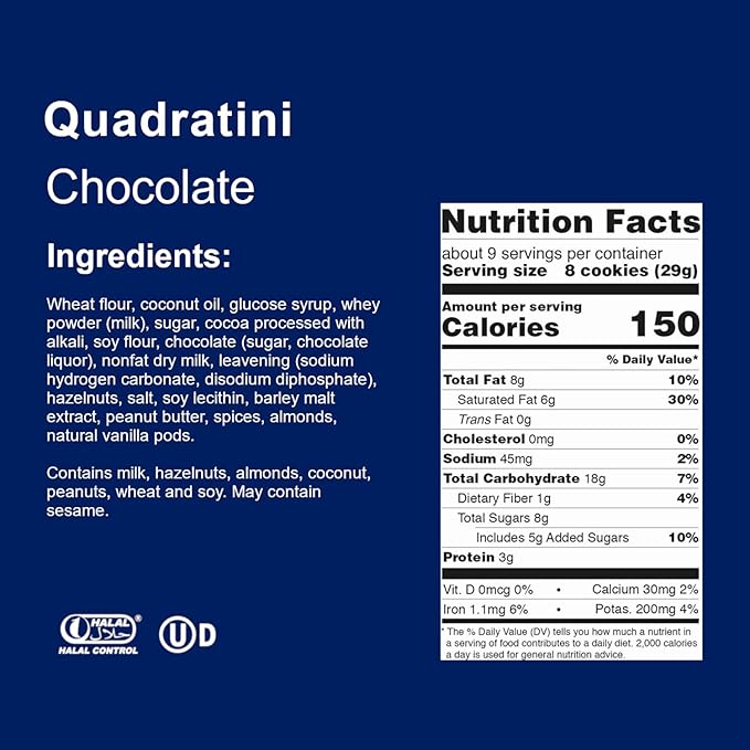 Loacker Quadratini Variety Pack Wafer Cookies LARGE - 30% Less Sugar - Mix of Hazelnut, Dark Chocolate, Vanilla and Chocolate - Premium Crispy Bite Size Wafers - LARGE Pack of 6