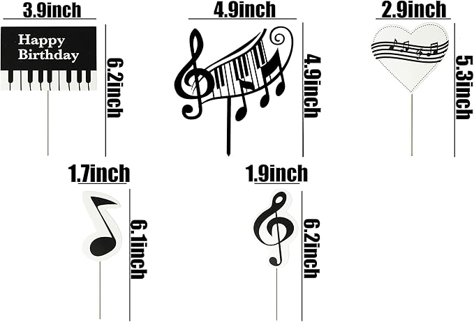 (5 pieces) Music Birthday Cake Decoration, Music Cake Topper, Musics Birthday Decoration Supplie