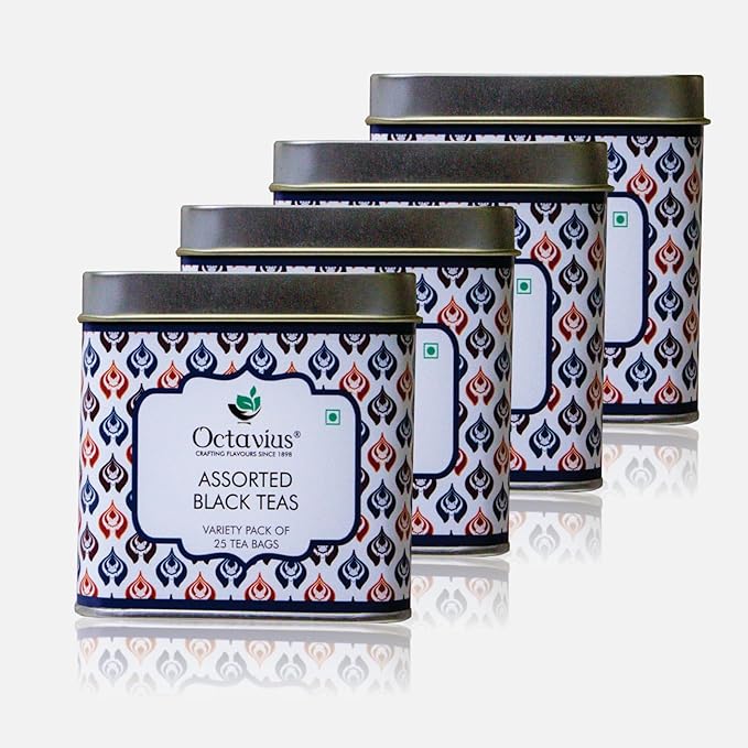 Octavius Tea Variety Pack | 3 Assorted Black Teas | 25 Teabags Each | Sampler Tea Pack | Pack of 4 | Premium Indian Black Tea | Bold Flavors | Ideal Gift for Tea Lovers