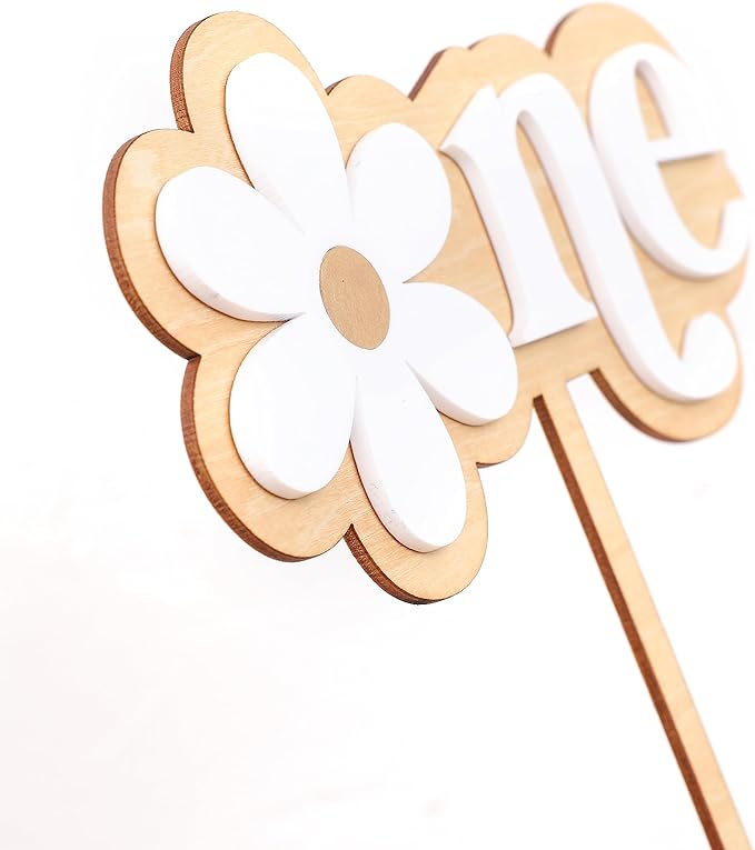 Wooden Daisy Cake Topper For 1st Birthday - First Birthday Cake Decoration, Retro Groovy Boho Daisy, Daisy Birthday Party Decor, Best Flower Cake Topper For Baby(Daisy One Cake Topper)