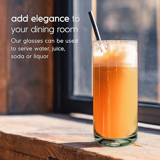 Clear 20 oz Tall Iced Tea Glasses (set of 6), Hand Blown Mexican Glassware, Recycled Glass Drinking Glasses, Lead-Free, Cocktail Margarita Glasses, Wine Glasses, Shot Glasses, Whiskey Glasses (IceTea)