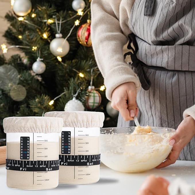 Sourdough Starter Glass Jar, 26 OZ Large Wide Mouth Jar for Sour Dough Starter, Easy to Use Sourdough Bread Baking Supplies Kit for Beginners and Pro, 2 Pack