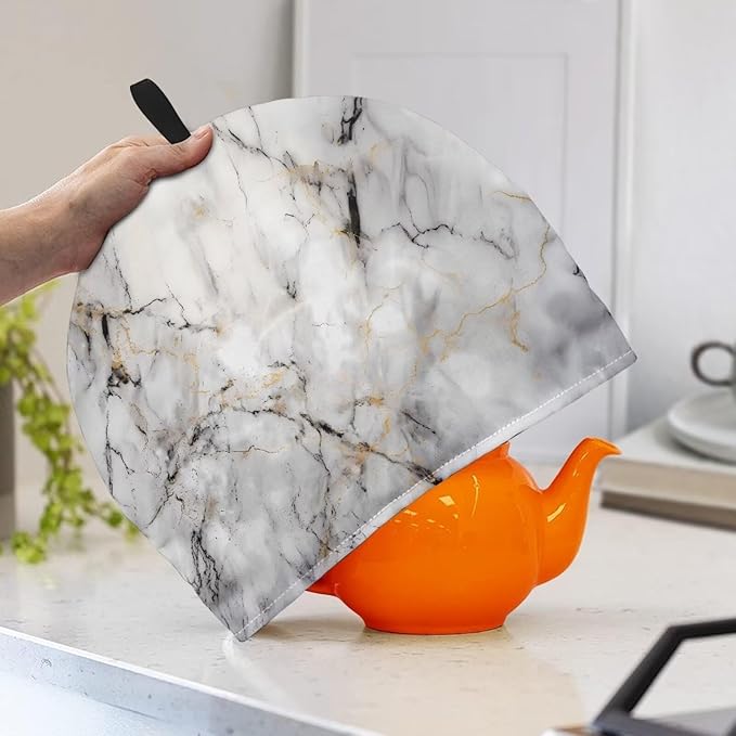 Hudotybom Grey Marble Print Tea Cozy for Teapot Insulated Large Teapot Cover to Keep Warm Tea Kettle Cover Machine Washable Coffee Pot Cloth Covers Kitchen Home Decorations