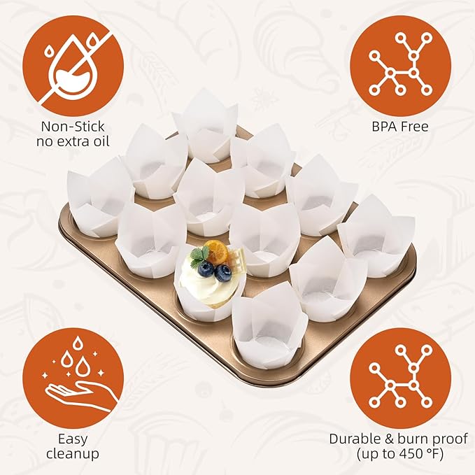 200pcs White Tulip Cupcake Liners for Baking Cups, Premium Parchment paper Tulip Muffin Liners, Greaseproof Cupcake Wrapper for Party, Christmas by JIRNGLA