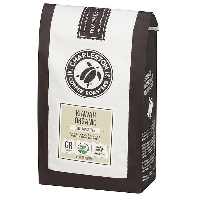Charleston Coffee Roasters | Specialty Organic Ground Coffee | Hand Picked, Premium Slow Roast (Kiawah, Dark Roast) 28oz