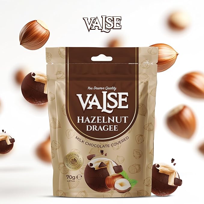 Chocolate Covered Hazelnuts Dragee, Milk Chocolate Covered Freeze Dried Hazelnuts Dragee, 2.47 oz Chocolate Covered Fruit, Chocolate Dipped Hazelnuts Dragee (Mini, Hazelnut)