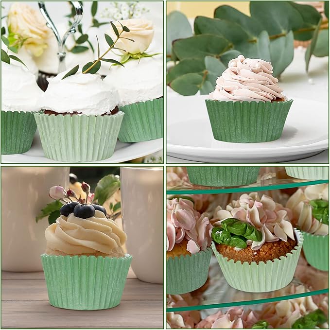 Whaline 600Pcs Green Cupcake Liners Sage Green Dark Green Light Green Baking Cups Gradient Green Wedding Cupcake Wrappers for Wedding Bridal Baby Shower Birthday Party