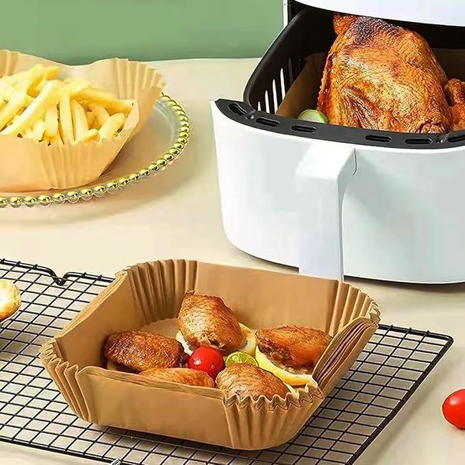 Air Fryer Liners Disposable,200Pcs Parchment Paper,LYHOLKEER 8IN Disposable Air Fryer Paper Liners for 5-8QT Air Fryer, Non-Stick, Square Liners Free of Bleach