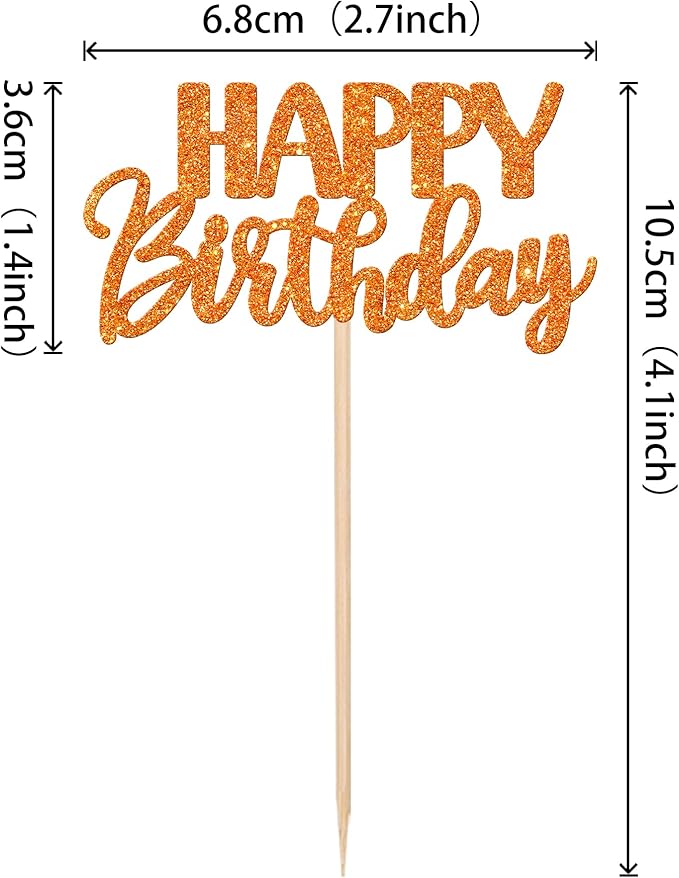 30 PCS Happy Birthday Cupcake Toppers Glitter Happy Birthday Cupcake Picks for Celebrating Birthday Anniversary Theme Party Cake Decorations Supplies Orange