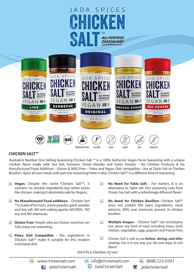 JADA Spices Chicken Salt Spice and Seasoning - Original, BBQ - Vegan, Keto & Paleo Friendly - Perfect for Cooking, BBQ, Grilling, Rubs, Popcorn - Preservative & Additive Free (Original, BBQ)