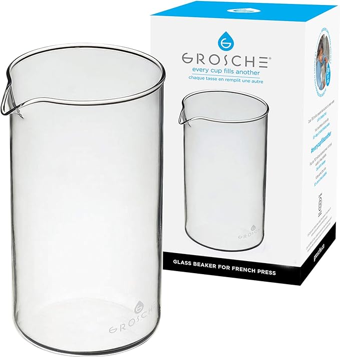 GROSCHE Borosilicate 3.3 Glass Universal Replacement Beaker for French Press Coffee and Tea Makers - Enhanced Coffee and Tea Brewing Experience (34.oz - Medium)