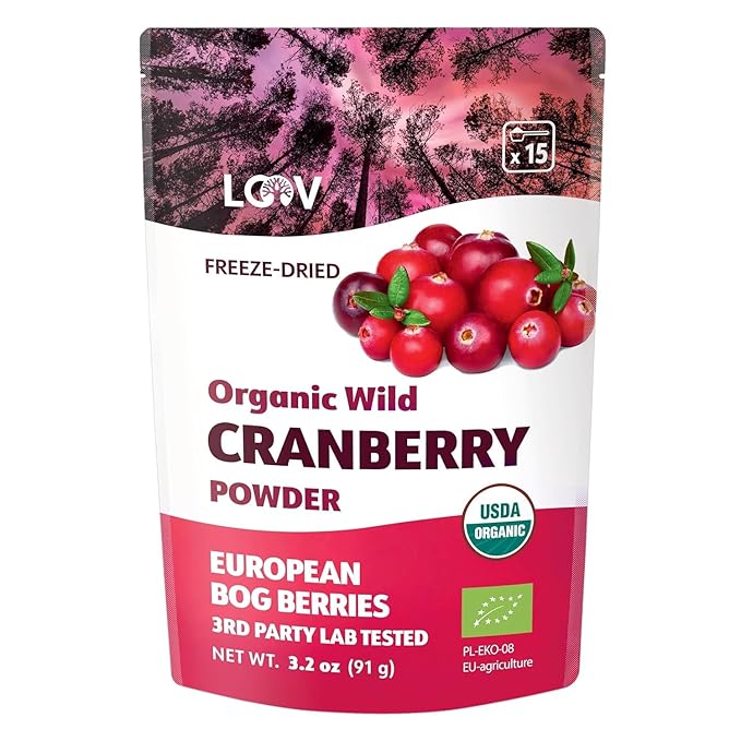 Wild Organic Freeze Dried Cranberry Powder, 3.2 Oz, 18-Day Supply, from Nordic Forests, Raw, No Added Sugar
