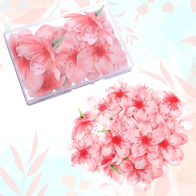 XLIUAX 52Pcs Edible Flower Cupcake Toppers, Wildflower Birthday Cake Decorations for Flower Theme Parties, Bridal Engagement, Baby Shower, Anniversaries(Pink)