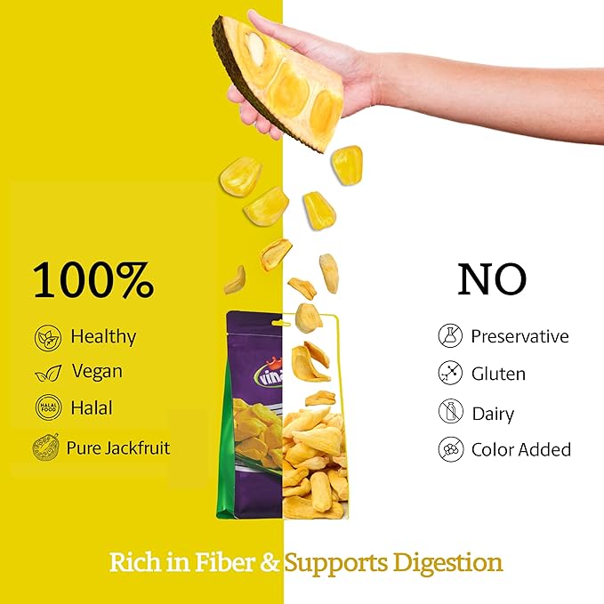 Vinamit Dried Jackfruit Chips | Vacuum Fried Dried Jackfruit | Pack 2 of 7.4 oz Bag | Naturally Sweet & Crispy | Gluten-Free, Vegan, Non GMO | High Fiber Snack | Perfect for Gifting, Travel, Clean Eating