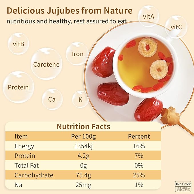 Hee Creek Chinese Jujube Dates 500g (1.1LB) dried red date High Grade Dried Red Dates Fruit Jujubes Healthy Dried Fruit Superfood Snack, No Preservatives, Vegan, Kosher, Sweet Crispy Small Core 红枣 大枣