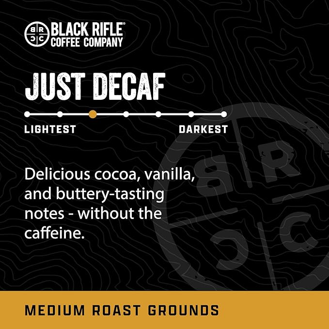 Black Rifle Coffee Company Ground Coffee Medium Roast - Roasted Blend Made from Pure Arabica Beans - Colombian & Brazilian Beans - Veteran Founded & American Made (Just Decaf, 12oz Bag)