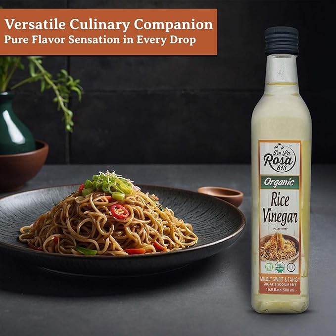 De La Rosa Organic Rice Vinegar 5% Acidity, Kosher, Great for Cooking, Sushi, Salad and more | 16.9 Oz (Pack of 1)