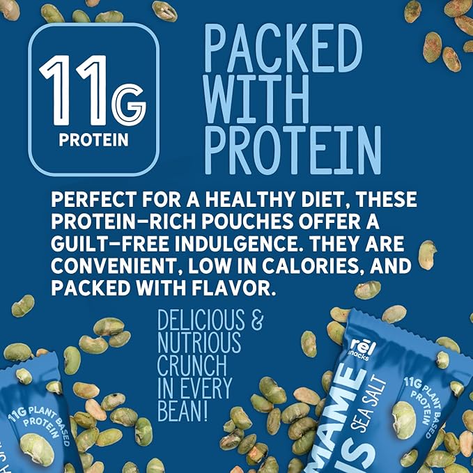 R휆l Snacks Sea Salt Roasted Edamame ??High Protein Low Carb Snack (11g Protein per Serving) ??Keto-Friendly, Vegan, Non-GMO ??10-Pack 0.9oz Bags