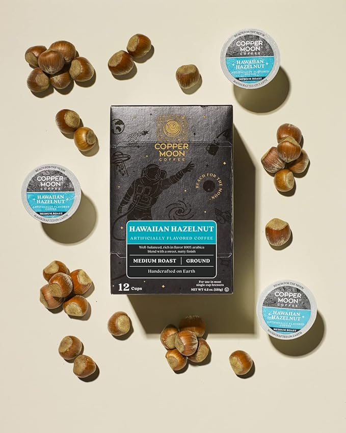 Copper Moon Single Serve Coffee Pods for Keurig K Cup Brewers (Hawaiian Hazelnut - Medium Roast) 12 Count