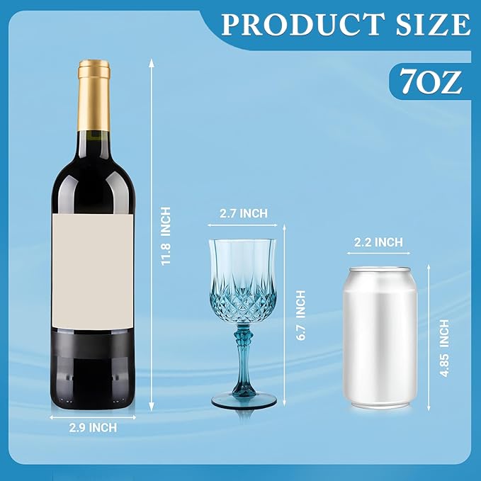 Plastic Wine Glasses,Plastic Goblets Vintage Style Cordial Drinking Glasses for Wedding Reception, Grand Event Party Supplies (24, Dusty Blue)