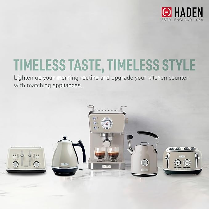 HADEN Barista Brew Espresso Coffee Machine, Stainless Steel Espresso Maker with Milk Frother and Steamer Function and 1.5L Water Tank, Putty & Copper