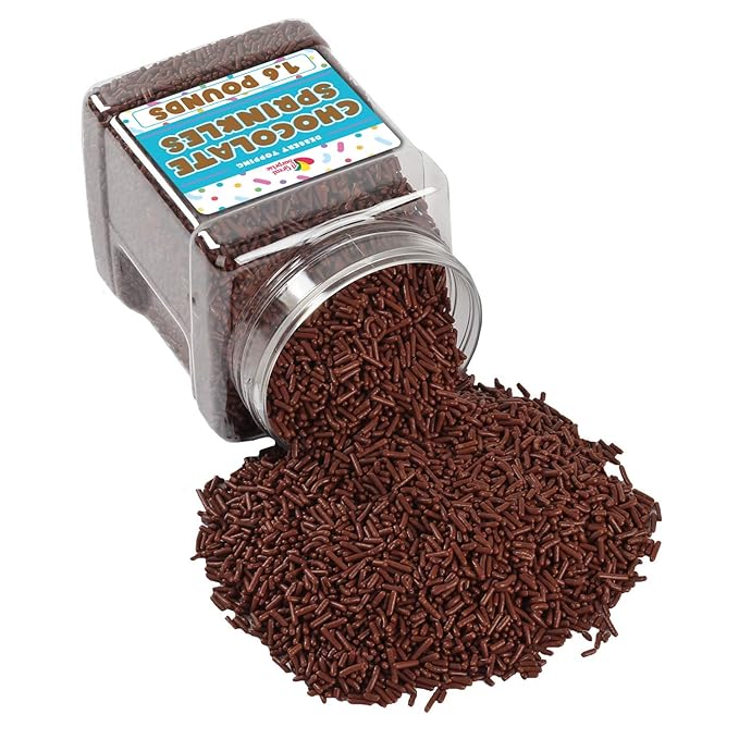Chocolate Sprinkles - 1.6 Pounds - Brown Jimmies - Chocolate Football Sprinkles for Ice Cream, Cake Decorating, Cookies, Cupcakes, Brownies