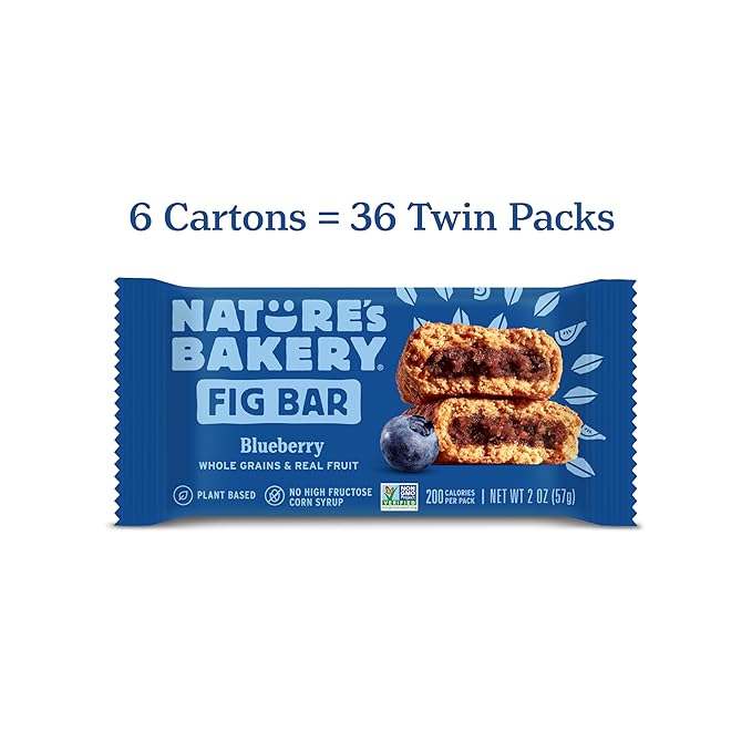 Nature?™s Bakery Whole Wheat Fig Bars, Blueberry, Real Fruit, Vegan, Non-GMO, Snack bar, 6 Count (Pack of 6)