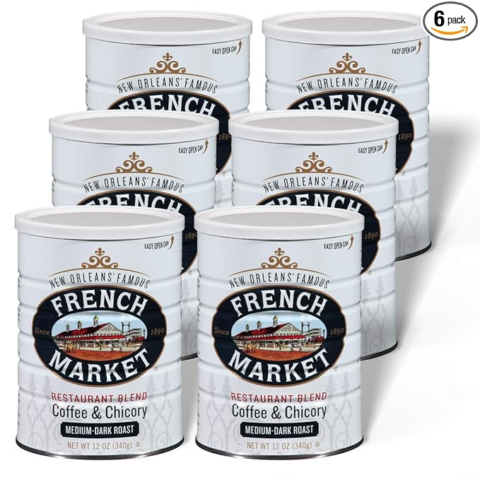 French Market Coffee & Chicory Restaurant Blend Medium-Dark Roast Ground Coffee, 12oz Can (Pack of 6)