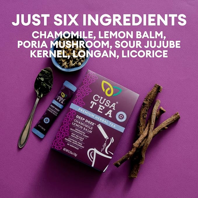 Cusa Tea & Coffee | Deep Doze Herbal Tea | Premium Caffeine Free Instant Tea | Hot & Iced Tea with No Added Sugar (30 Single Servings)