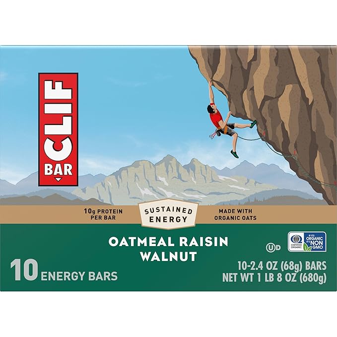 CLIF BAR - Oatmeal Raisin Walnut - Made with Organic Oats - Energy Bars - Non-GMO - Plant Based Protein Bars (10 Pack)