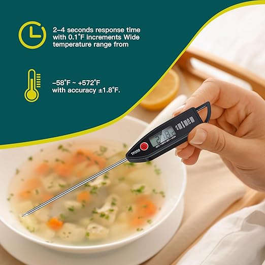12 Set Waterproof Food Thermometer for Water, Liquid, Candle and Cooking Digital Meat Thermometer with Long Probe Instant Read for Kitchen BBQ Grill Candy (Black)