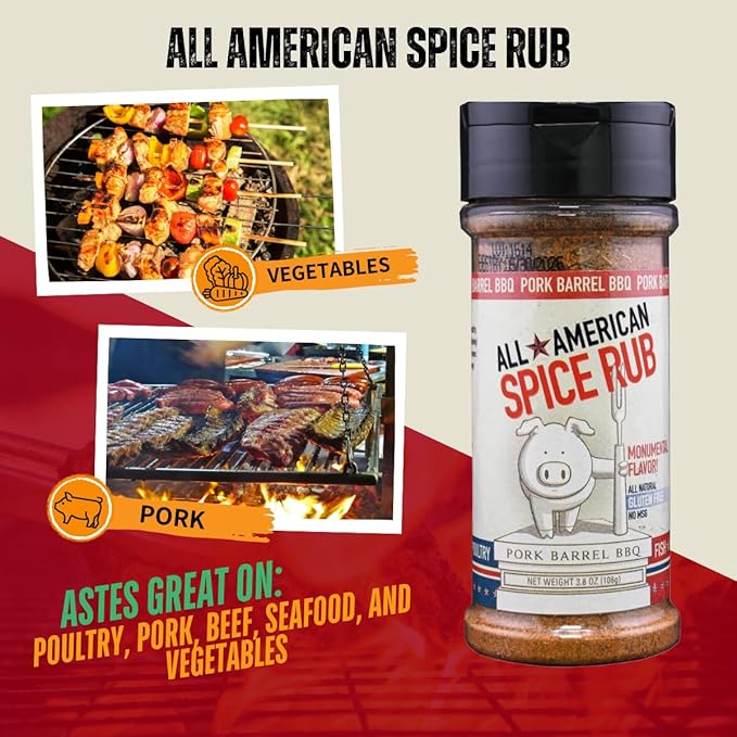 Pork Barrel BBQ All American Spice Rub, All Purpose BBQ Rub - Keto, No MSG, Zero Calorie, Gluten-Free and Sugar-Free, 3.8 oz