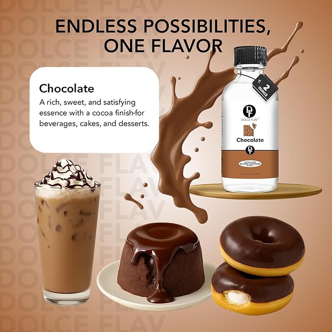 Dolce Flav Natural Chocolate Extract ??Sugar-Free & Kosher ??Pure Cocoa Flavor for Baking, Coffee, Ice Cream, Smoothies & Desserts ??Highly Concentrated ??2 oz