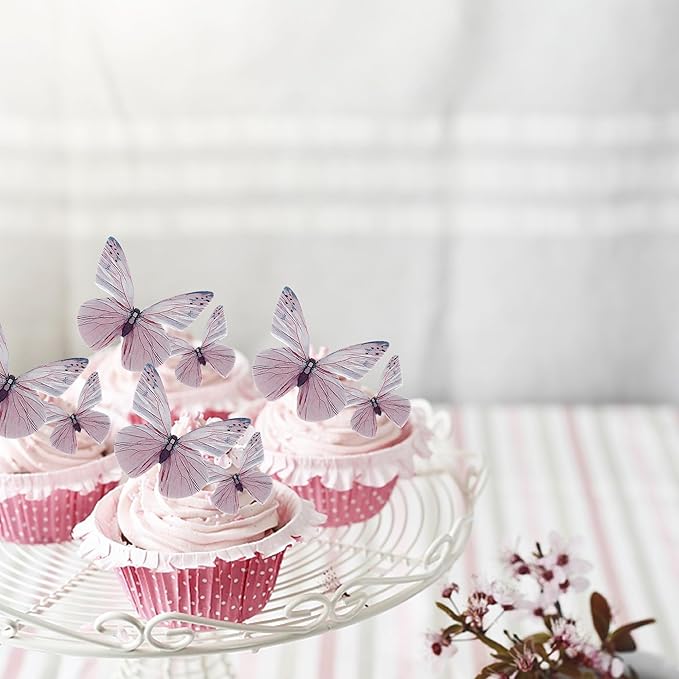 72PCS Edible Cupcake Toppers - Butterfly Cake Decoration Picks for Baby Shower & Kids Birthday Party - Purple