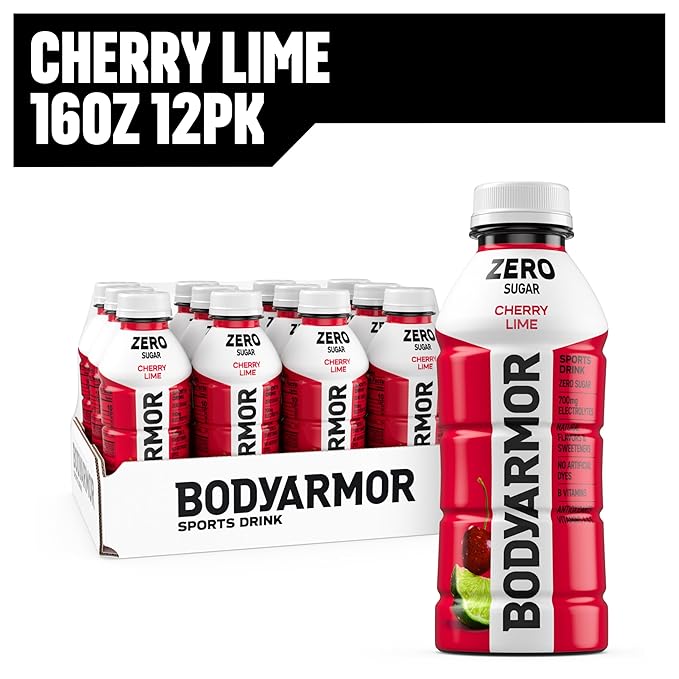 BODYARMOR ZERO Sugar Cherry Lime, Sugar Free Sports Drink - Low-Calorie Hydration - Natural Flavors with Potassium Packed Electrolytes, Antioxidants, and B-vitamins, 16 fl oz (pack of 12)