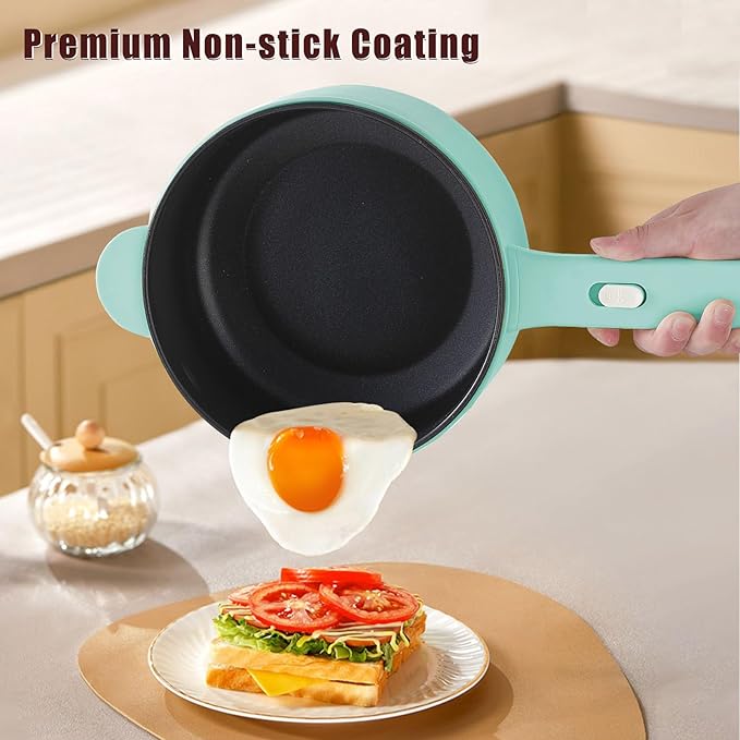 Dezin Electric Cooker, 2L Non-Stick Saut챕 Pan, Rapid Noodles Mini Pot for Steak, Egg, Fried Rice, Ramen, Oatmeal, Soup with Power Adjustment, College Dorm Room Essential