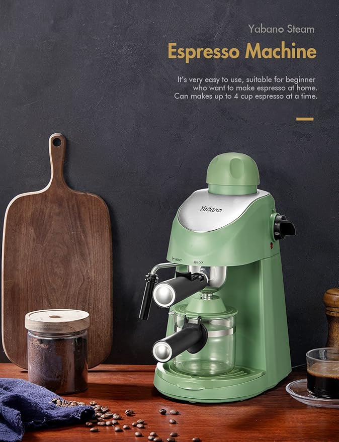 Yabano Espresso Machine, 3.5Bar Espresso Coffee Maker, Espresso and Cappuccino Machine with Milk Frother, Espresso Maker with Steamer (Green)