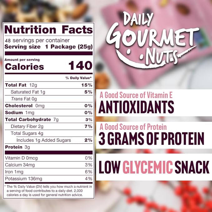Daily Gourmet Nuts - Unsalted Mixed Nuts Snack Packs/Individually Wrapped Snacks/Nut Snacks/No Peanuts/Healthy Trail Mix Individual Packs/Deluxe Assorted Snacks / 48 Packs