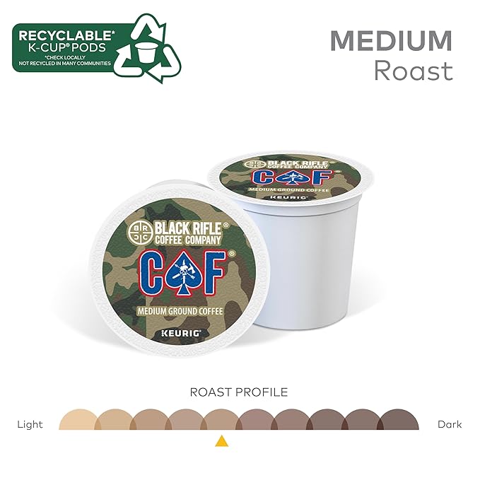 Black Rifle Coffee Company Medium Roast K Cups - Single Serve K Cups Coffee Pods - Kcup Pods Compatible with Keurig 1.0 & 2.0 - Made from Pure Arabica Beans (CAF, 12 Count)