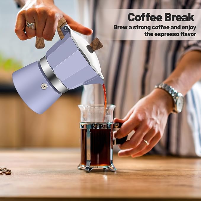 3 Cup Aluminum Moka Pot Purple Classic Stovetop Espresso Coffee Maker 150ml 5oz Coffeemaker Percolator Mocha Pot Greca Coffee Maker Cafe Makers for Italian and Cuban Cafì±?Brewing Purple