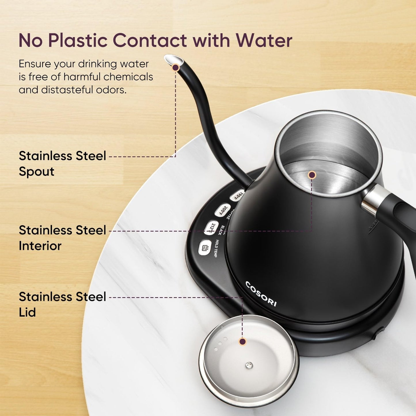 Cosori Gooseneck Electric Kettle with Temperature Control, 0.8L, Black