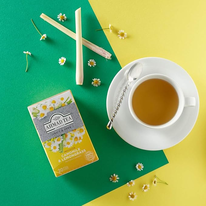 Ahmad Tea Herbal Tea, Camomile & Lemongrass Teabags, 20 ct (Pack of 1) - Decaffeinated & Sugar-Free