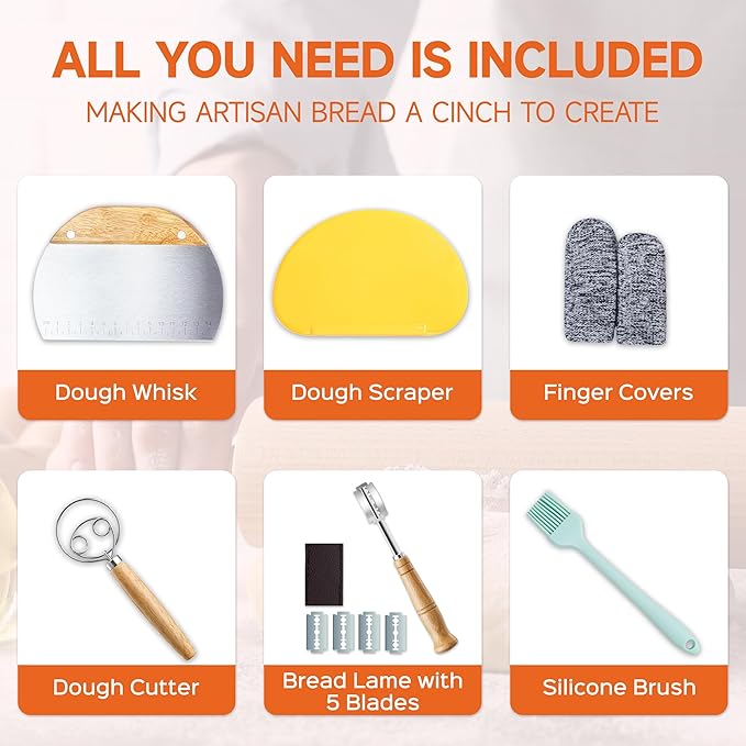 Banneton Bread Proofing Basket ??9" Round & 10" Oval Sourdough Starter Kit, Handmade Cotton Rope Sourdough Proofing Basket with Liner & Cover,Bread Making Tools (1 Round 1 Oval Gift Set)