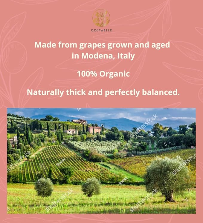 Costabile Modena Balsamic Vinegar Organic Barrel Aged ??Made in Italy, Rich Flavor, Natural Ingredients, Thick Texture, Gourmet Finish, Traditional Method - 8.45 Fl. Oz.