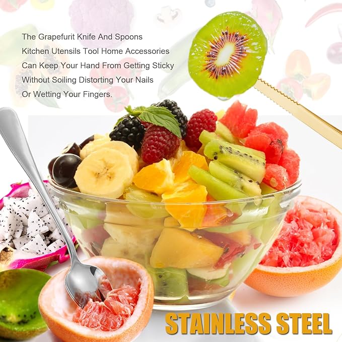 Grapefruit Spoons Serrated Edge Stainless Steel Grapefruit Utensil Tool Dessert Fruit Spoons for Citrus Lemon Kiwi Salads Melon Lime Pitaya Apple Fruit Puree