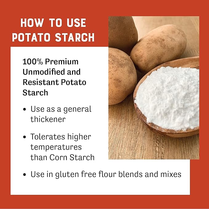 Judee’s Unmodified Potato Starch 2.5 lb - Just One Ingredient - Great for Breading, Thickening, Cooking, and Baking - 100% Non-GMO, Gluten-Free, and Nut-Free - Resistant to High Temperatures