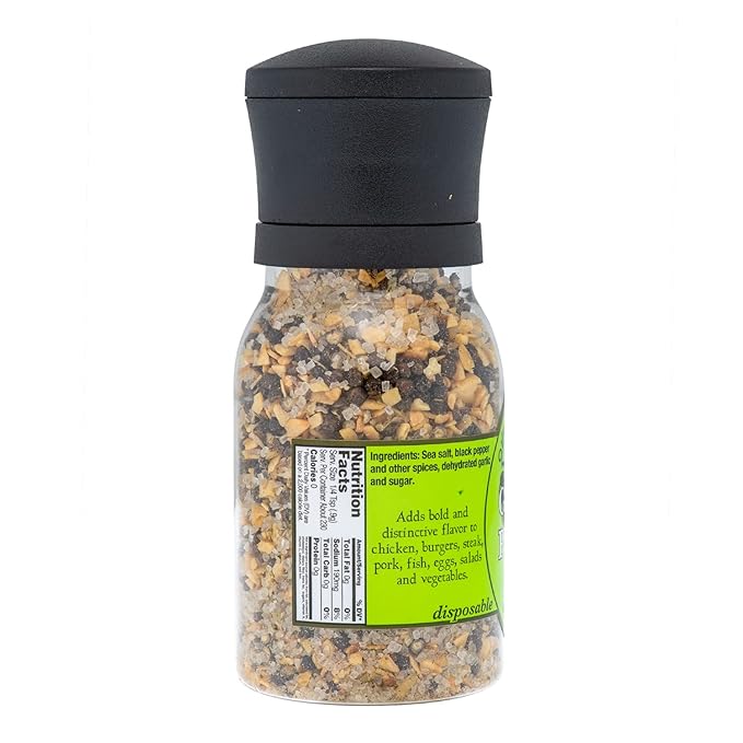 Olde Thompson Garlic Pepper Grinder, Whole Black Pepper, Garlic and Salt Blend, 7.3 Ounce